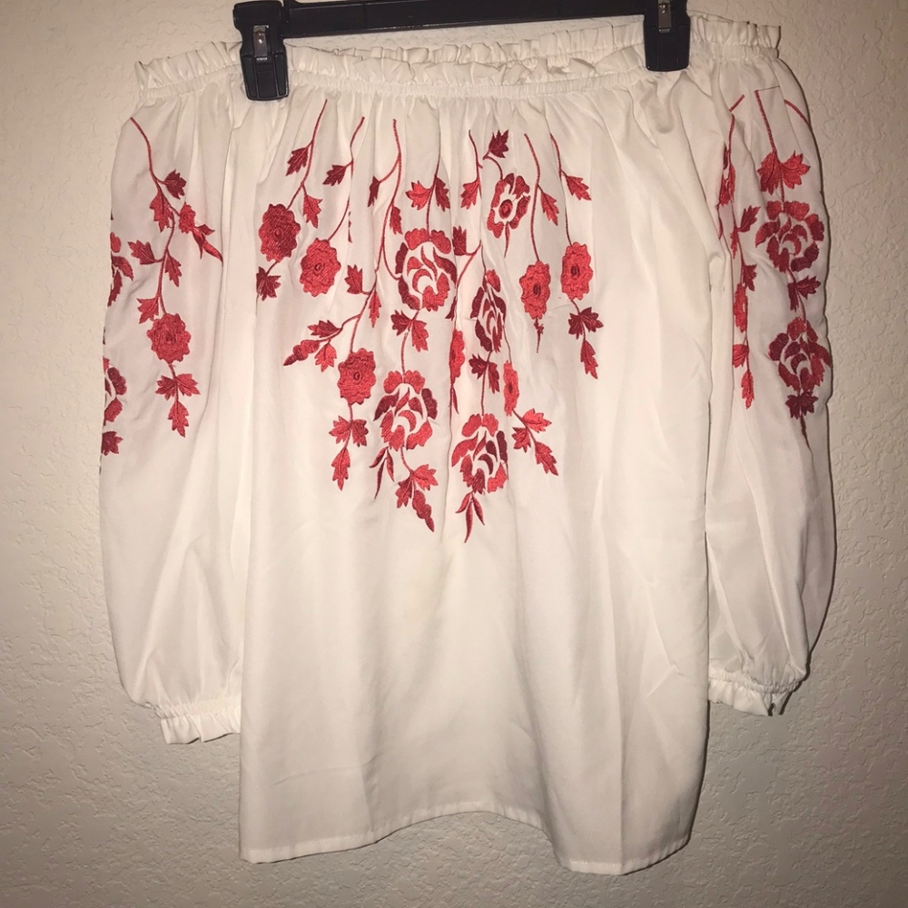 BooHoo Off-the-shoulder Embroidered Top